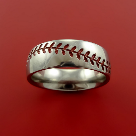 Titanium Double Stitch Baseball Ring with Polish Finish – Baseball Rings