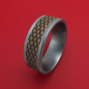 Tantalum and Dragon Scale Textured 14K Yellow Gold Ring by Ammara Stone