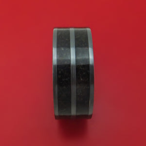 Black Zirconium Dinosaur Bone Ring with Hardwood Sleeve