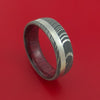 Damascus Steel Ring with Platinum Inlay and Interior Hardwood Sleeve Custom Made Band