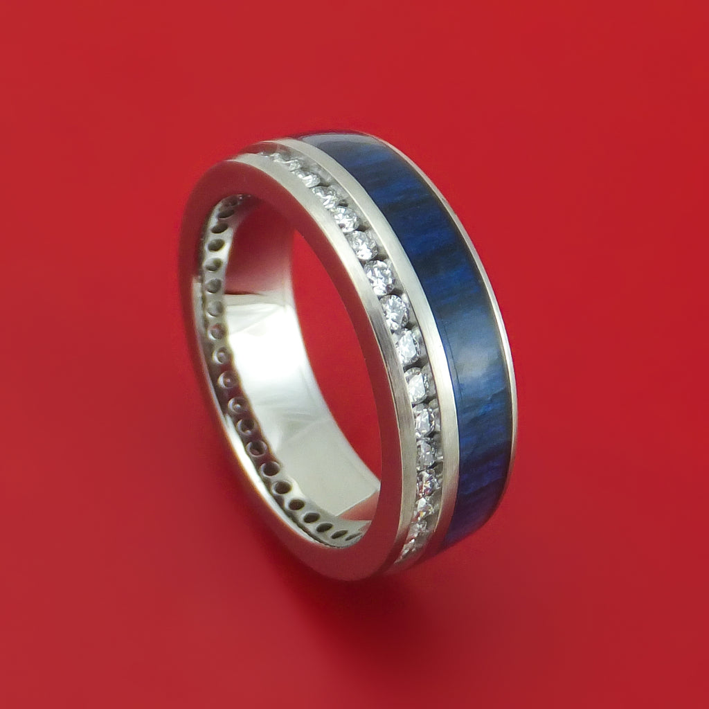 Titanium and Eternity Lab Diamonds Band with Wood Inlay Custom Made Ring