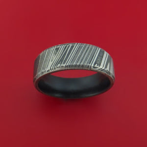 Kuro Damascus Steel Ring with Interior Cerakote Sleeve Custom Made Band