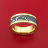 14K Yellow Gold and Kuro Damascus Steel Eternity Black Diamond Ring Custom Made Band