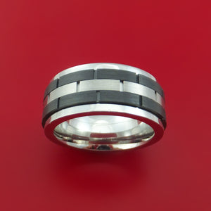 Cobalt Chrome and Black Zirconium Spinner Ring with Brick Pattern Custom Made Band