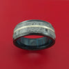 Black Zirconium Ring with Gibeon Meteorite and 14k White Gold Inlays and Interior Hardwood Sleeve Custom Made Band