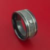 Black Zirconium and Gibeon Meteorite Ring with 14K White Gold Inlays and Diamond Custom Made Band