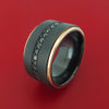 Wide Black Zirconium Ring with Black Diamonds and 14k Rose Gold Edges Custom Made Band