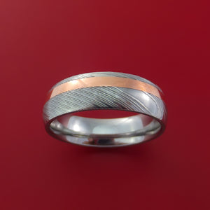 Damascus Steel Ring with Copper Inlay Custom Made Band