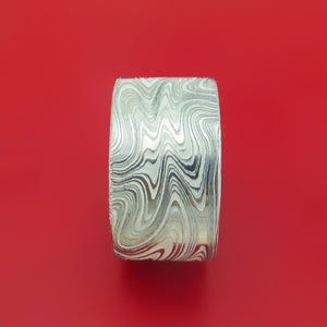 Marbled Kuro Damascus Steel Ring with Cerakote Inlay and Interior Cerakote Sleeve Custom Made Band