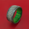 Wide Black Zirconium Ring with Damascus Steel Inlay and Interior Hardwood Sleeve Custom Made Band