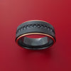 Black Zirconium Ring with Black Diamonds and 14k Rose Gold Edges Custom Made Band