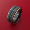 Black Zirconium Ring with Black Diamonds and 14k Rose Gold Edges Custom Made Band