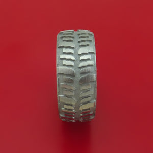 Titanium Ring with Mud Tire Tread Pattern Inlay and Interior Hardwood Sleeve Custom Made Band
