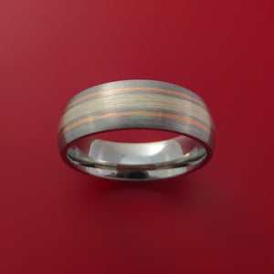 Cobalt Chrome Ring with Sterling Silver and 14k Rose Gold Inlays Custom Made Band