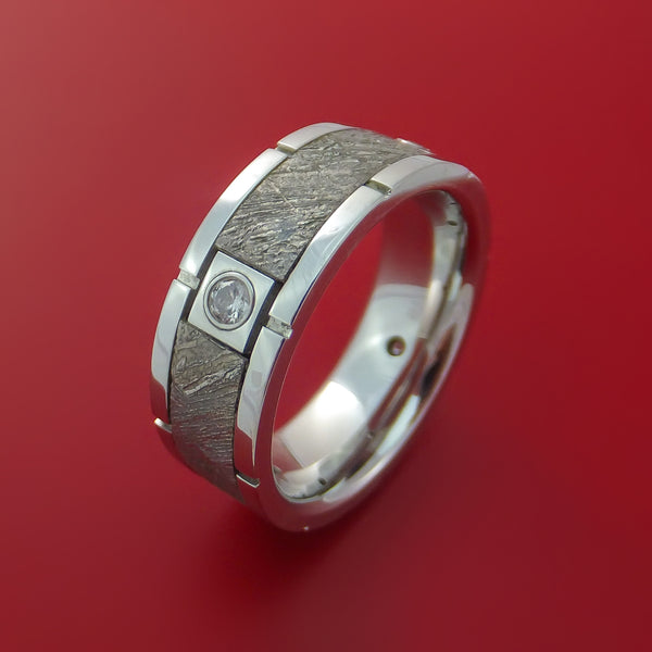 Cobalt Chrome Ring With Segmented Gibeon Meteorite Inlay And Diamond Custom Made Mens Wedding 