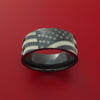 Black Zirconium Ring with Laser-Etched American Flag Inlay Custom Made Band