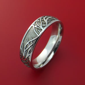 Cobalt Chrome Ring with Laser-Etched Tree Branch Design Inlay Custom Made Band