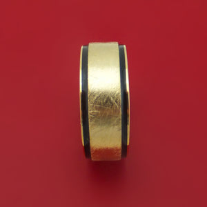 14k Yellow Gold Distressed Band with Black Carbon Accents Custom Made