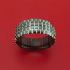 Black Zirconium Ring with Knob Tire Tread Pattern Inlay and Interior Hardwood Sleeve Custom Made Band