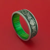 Damascus Steel Ring with Claddagh Milled Celtic Design and Cerakote Inlays and Interior Hardwood Sleeve Custom Made Band