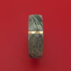 Hammered Damascus Steel Ring with 14k Rose Gold Inlay and Interior Hardwood Sleeve Custom Made Band