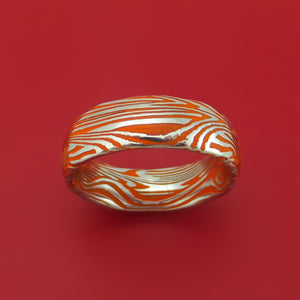 Sunset Kuro Damascus Steel Ring with Cerakote Inlay Custom Made Band
