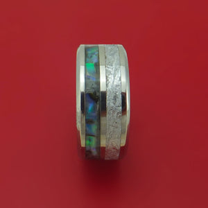Titanium Ring with Gibeon Meteorite and Abalone Inlays Custom Made Band