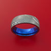Matching Damascus Steel Heart Carved Ring Set Anodized Titanium Wedding Bands Genuine Craftsmanship