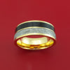 14k Yellow Gold Ring with Dinosaur Bone and Gibeon Meteorite Inlays Custom Made Band