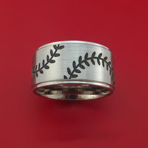 Wide Cobalt Chrome Ring with Baseball Dual Stitching and Cerakote Inlays Custom Made Band