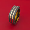 Squared Damascus Steel Ring with 14k Rose Gold Inlays and Anodized Titanium Sleeve Custom Made Band