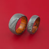 Matching Set Cocobolo Hard Wood Damascus Steel Ring Wedding Bands