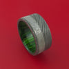 Wide Damascus Steel Ring with Gibeon Meteorite Inlay and Interior Hardwood Sleeve Custom Made Band