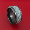 Wide Black Zirconium Ring with Silver Carbon Fiber Inlay Custom Made Band
