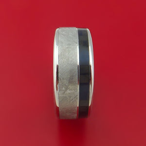 Cobalt Chrome Ring with Gibeon Meteorite and Black Carbon Fiber Inlays Custom Made Band