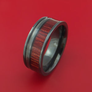Black Zirconium Ring with Guitar String and Red Heart Wood Inlays Custom Made Band