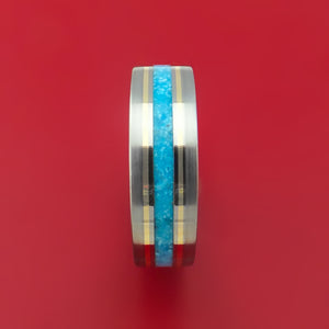 Titanium and Turquoise Ring with 14k Yellow Gold Custom Made Band