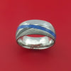 Damascus Steel Ring with Angled Lapis Inlay Custom Made Band