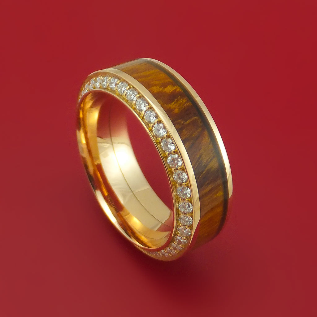18K Rose Gold Ring With Hardwood Inlay And Eternity Set Diamonds Custom Made Band