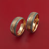 Damascus Steel Ring Set with Rose Gold Mokume Shakudo and Rose Gold Sleeves Custom Made Bands