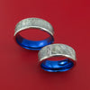Cobalt Chrome and Meteorite Matching Wedding Band Set Engagement Rings Anodized