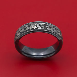 Black Titanium Vintage Floral Mens Ring