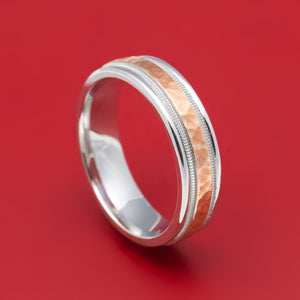 Two-tone 14K Rose and White Gold Millgrain Wedding Band