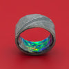 Damascus Steel and Dichrolam Sleeve Ring Custom Made Band