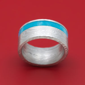 Sunset Kuro Damascus Steel and Juma Inlay Ring Custom Made Band