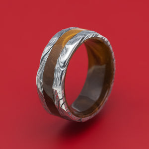 Marble Kuro Damascus Steel and Juma Sleeve and Inlay Ring Custom Made Band