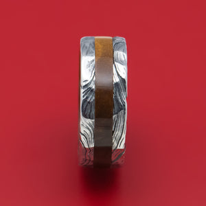 Marble Kuro Damascus Steel and Juma Sleeve and Inlay Ring Custom Made Band