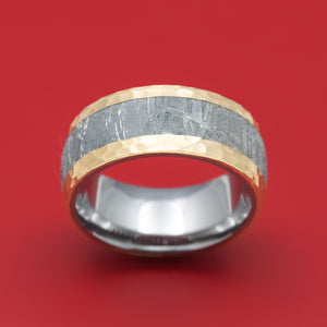 14K Gold Ring with Meteorite Inlay and Tantalum Sleeve Custom Made Band