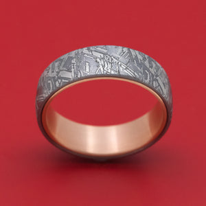 Tantalum Ring with Faux-Meteorite Pattern and 14K Gold Sleeve Mens Band