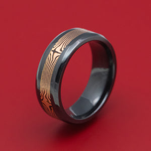 Black Zirconium Ring with Mokume Gane Inlay Custom Made Band